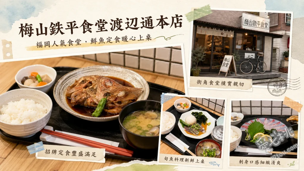 梅山鉄平食堂渡辺通本店｜福岡天神必吃超人氣鮮魚定食 本日鮮魚定食、長崎金目鯛生魚片定食、南蠻炸雞定食