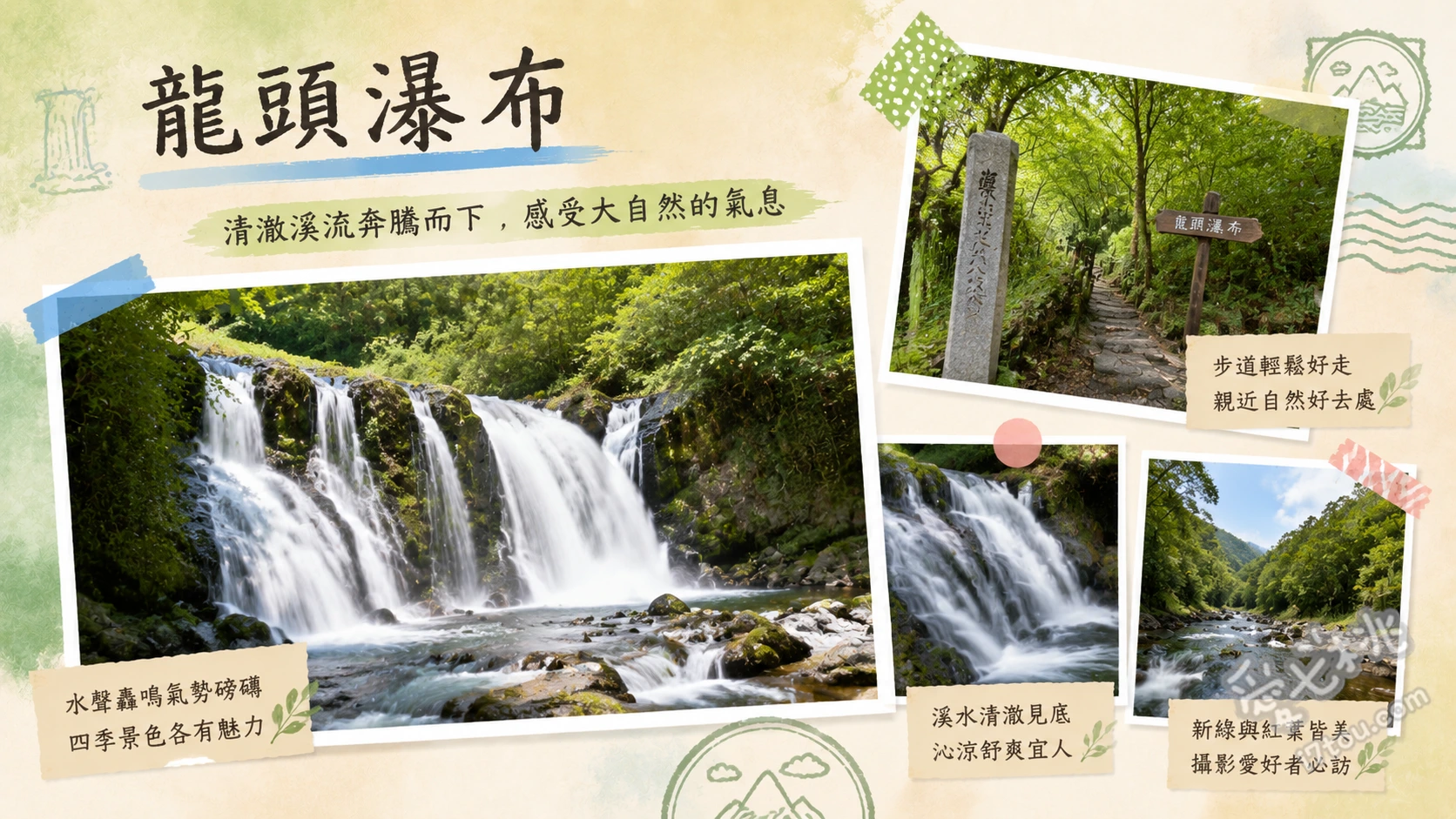 龍頭瀑布｜奧日光三大名瀑，情侶必訪的紅葉絕景與溪畔漫步 正面觀瀑台眺望龍頭雙流、沿著兩百一十公尺溪畔步道漫步、在龍頭茶屋品嚐施無畏糰子