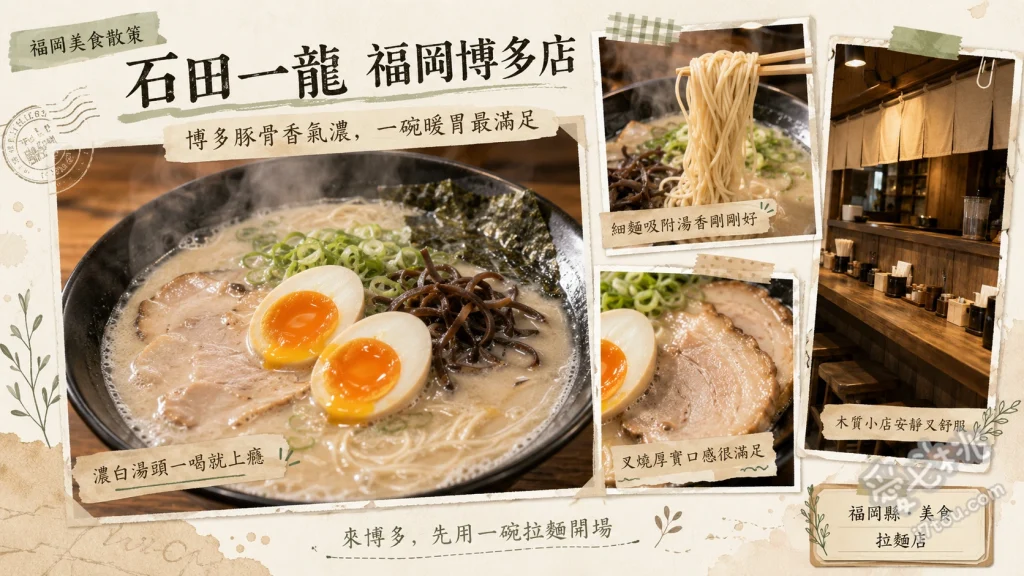 石田一龍 福岡博多店｜福岡機場周邊必吃北九州冠軍濃厚豚骨拉麵 濃厚豚骨拉麵、屋台拉麵、薄脆現煎餃子