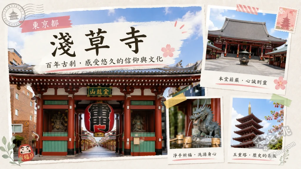 淺草寺夜景攻略｜雷門點燈時間、避開人潮參拜路線與停車指南 雷門大燈籠夜間點燈、五重塔與本堂夜景、仲見世通鐵捲門彩繪