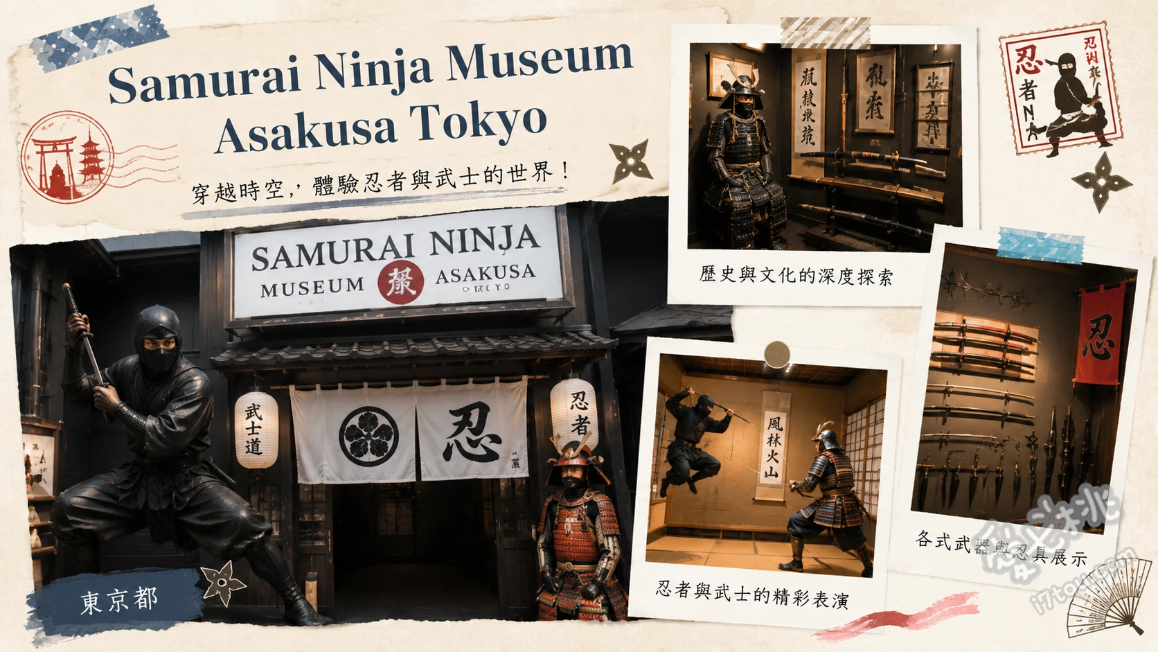 東京淺草武士忍者博物館|化身忍者與武士的沉浸式體驗 武士盔甲換裝拍照、手裏劍與吹箭體驗、武士刀劍術指導