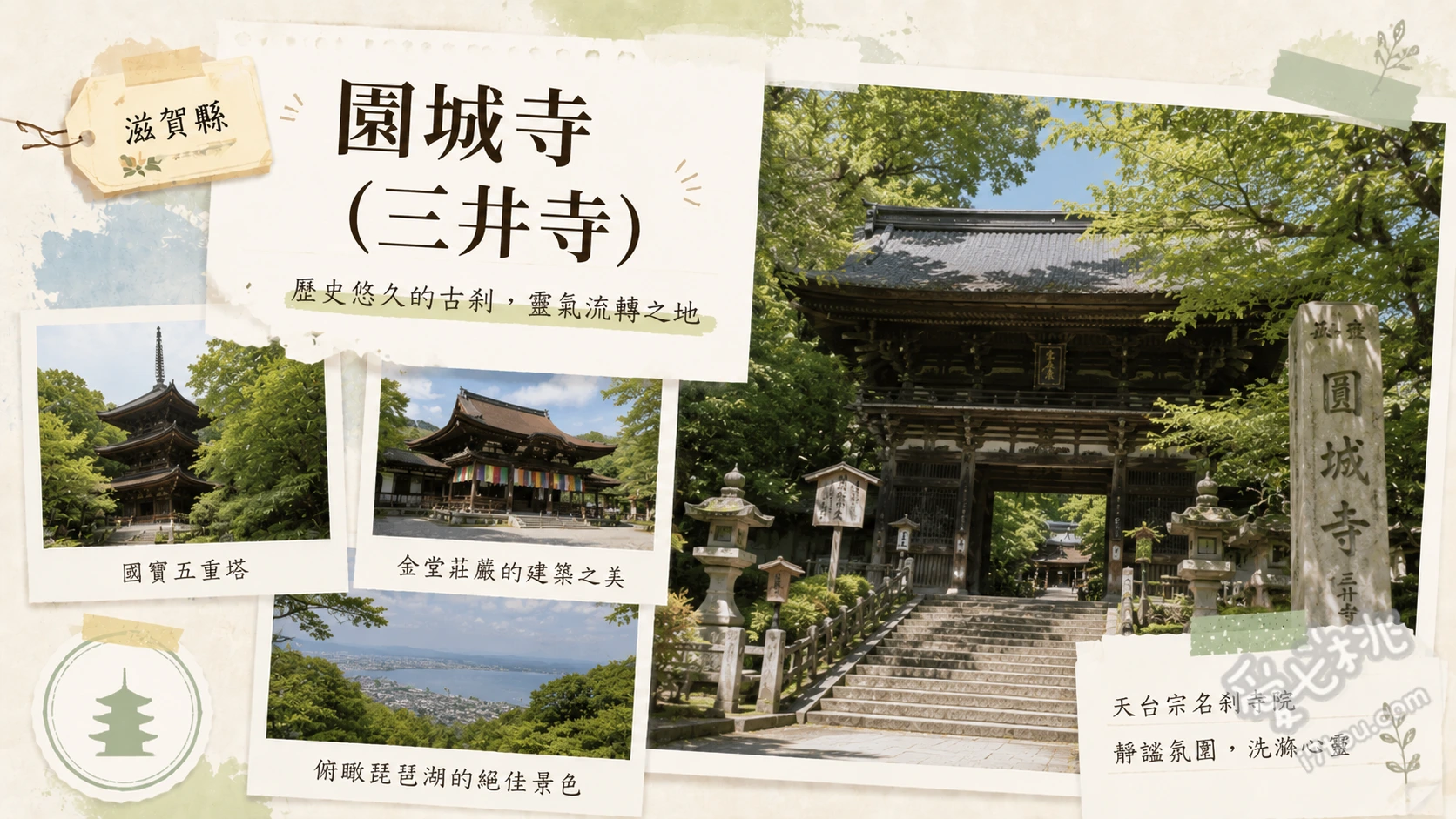滋賀大津景點|三井寺(園城寺)賞櫻與琵琶湖絕景半日遊 敲擊近江八景之一的三井晚鐘、從觀音堂觀景台遠眺琵琶湖、尋找傳說中天智天皇產湯的靈泉