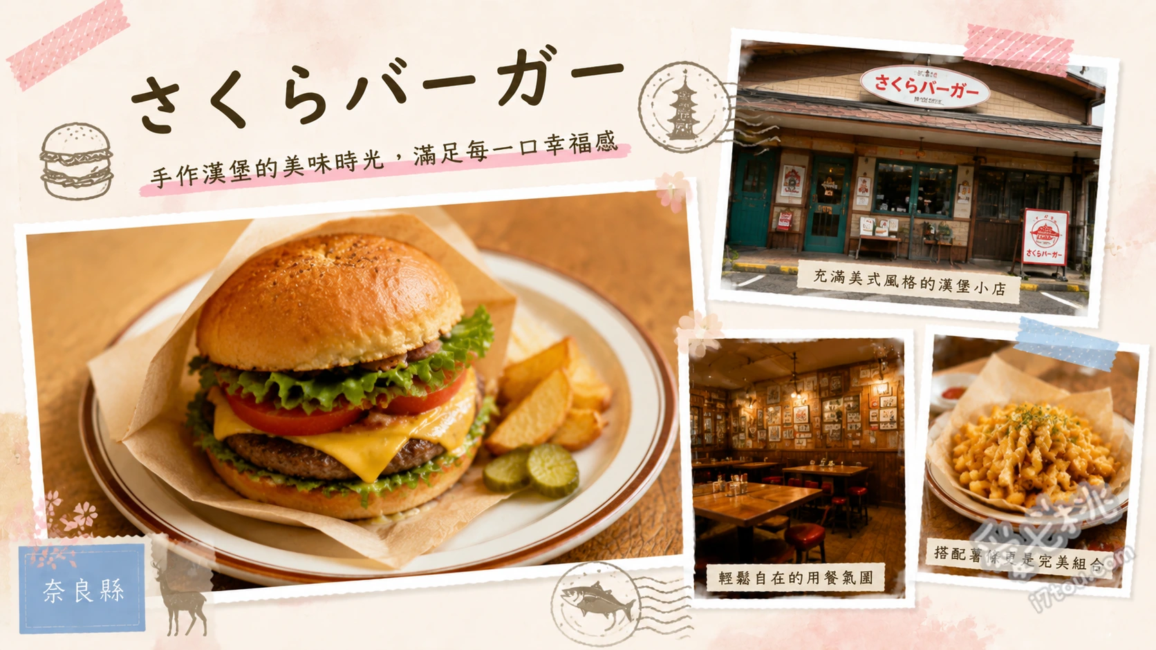 さくらバーガー｜奈良必吃百名店，超人氣手工煙燻培根漢堡 櫻花漢堡 (さくらバーガー)、櫻花滿開漢堡 (さくら満開バーガー)、自製蘋果派 (アップルパイ)