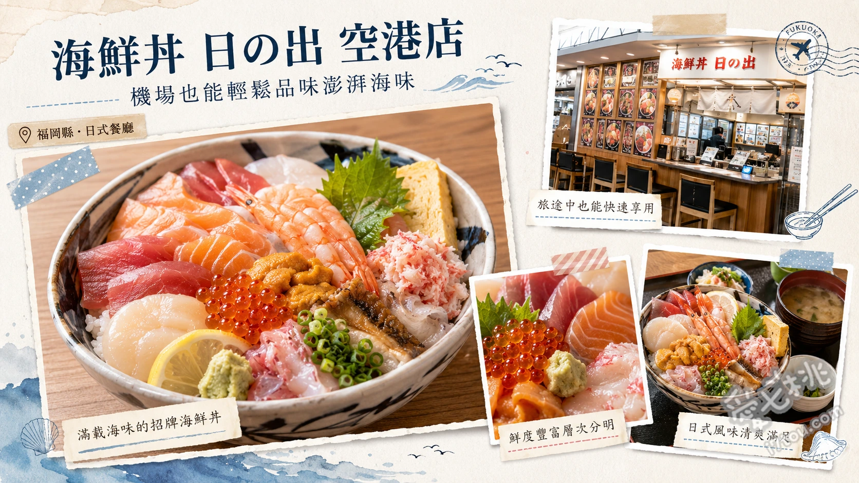 海鮮丼日の出 福岡空港店｜國內線3樓美食街必吃海鮮推薦 日の出特製海鮮丼、鮭魚自然薯泥丼、自選雙拼海鮮丼