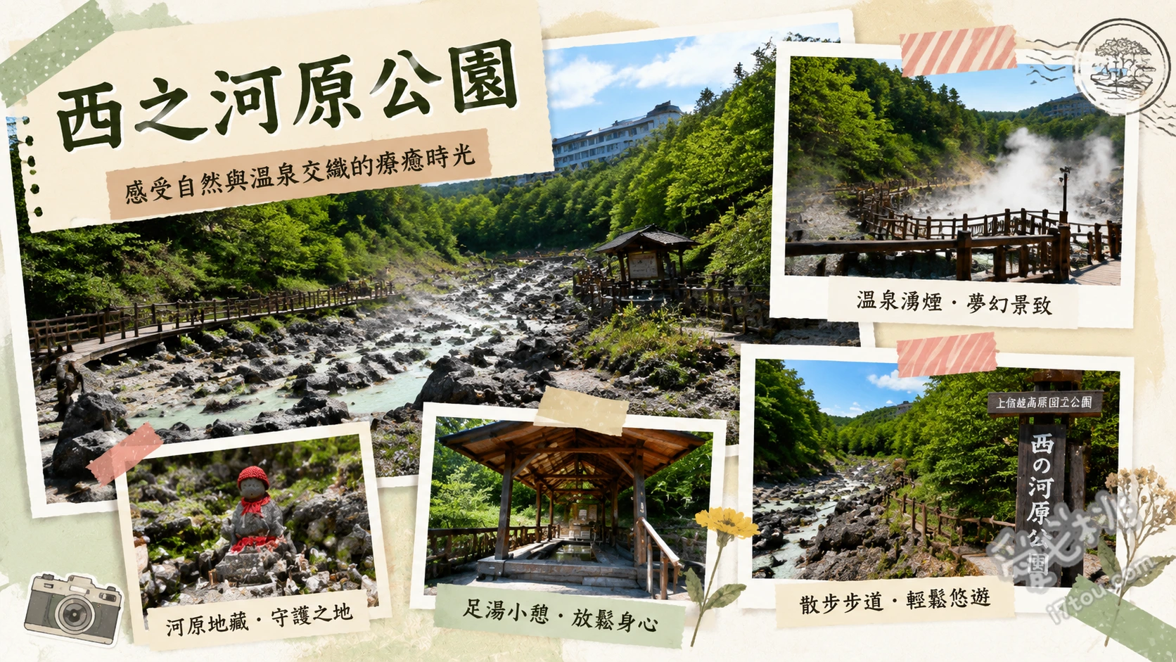 草津溫泉必訪景點!西之河原公園|絕美溫泉溪流與免費足湯 漫步溫泉溪流步道、體驗免費戶外足湯、西之河原露天風呂泡湯