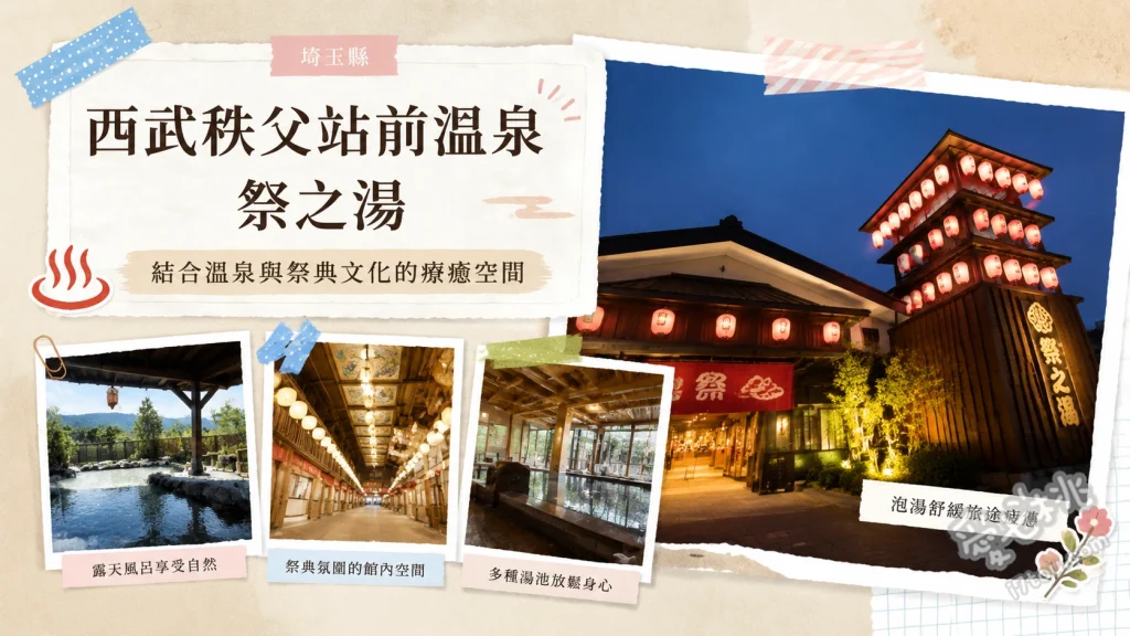 西武秩父站前溫泉 祭之湯｜車站直結！秩父祭典主題溫泉與美食街 眺望武甲山的露天岩風呂、高濃度人工碳酸泉與絲滑湯、秩父祭典主題的館內和風裝潢與燈籠造景