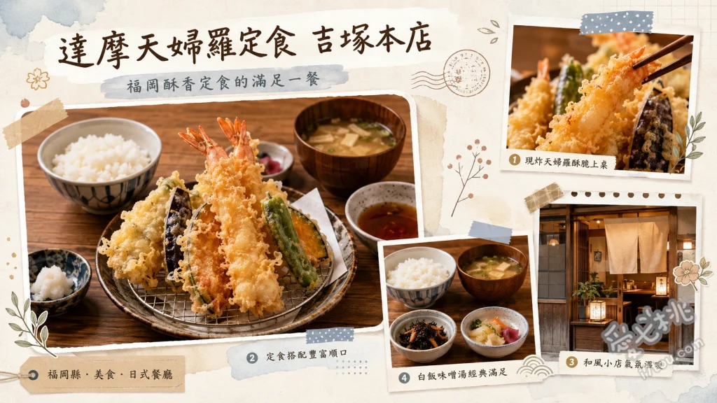 達摩天婦羅定食吉塚本店｜福岡炸物始祖，必吃22公分巨無霸炸蝦 極定食 (含巨無霸炸蝦與星鰻)、招牌醃魷魚 (天婦羅絕佳配角)、傳統魚定食 (常客最愛)