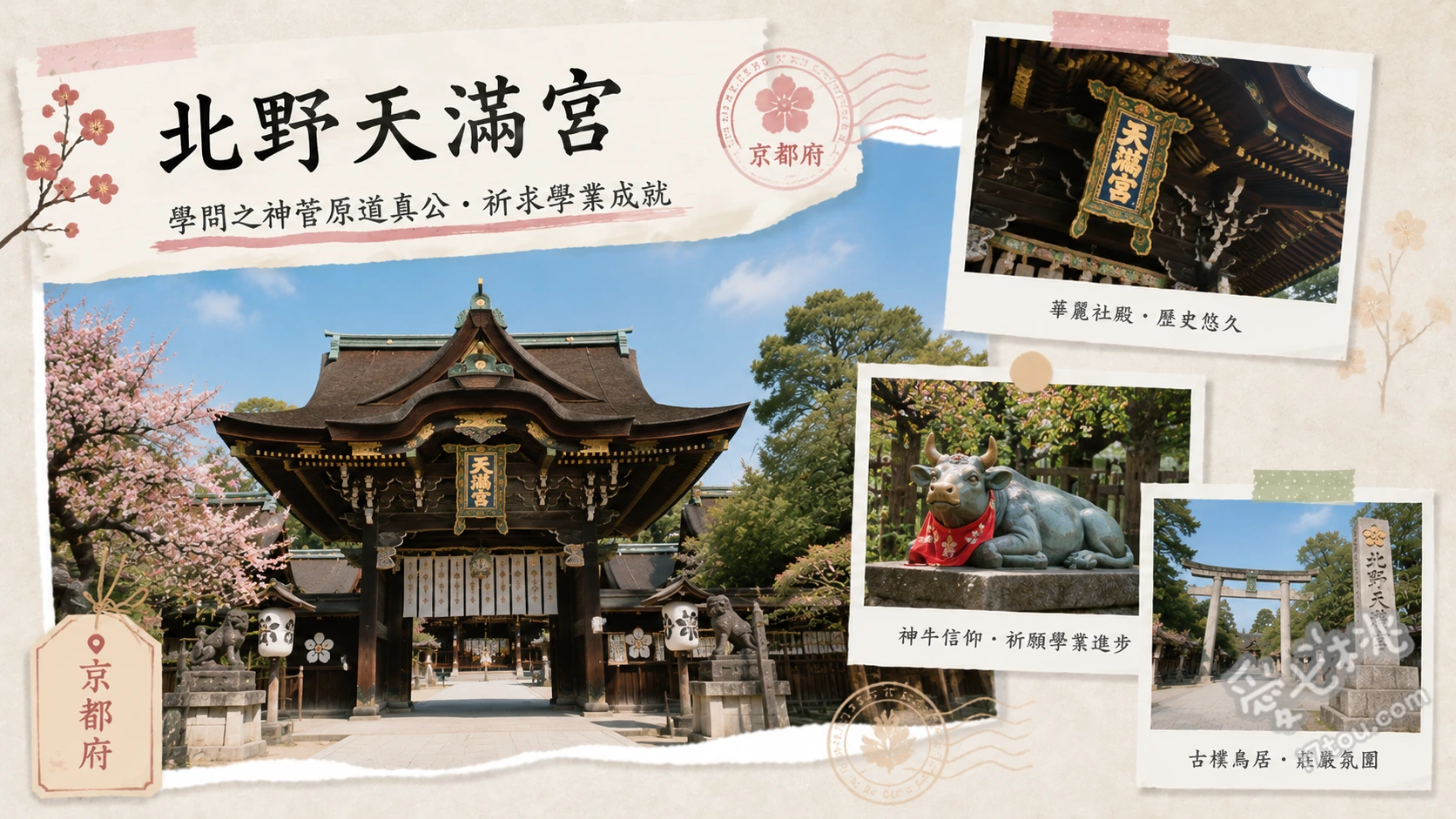 京都北野天滿宮｜學問之神總本社，賞梅賞夜楓絕美聖地 撫摸「御神牛」銅像祈求開運與學業進步、漫步史蹟御土居紅葉苑欣賞夜楓點燈、探訪國寶御本殿與華麗的桃山時代三光門