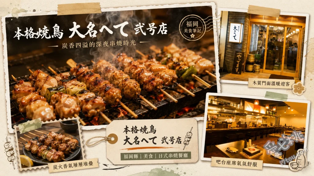 本格焼鳥大名へて｜福岡天神必吃！下午1點開烤的人氣串燒 熟成雞腿肉串、博多芝麻鯖魚、和牛串燒