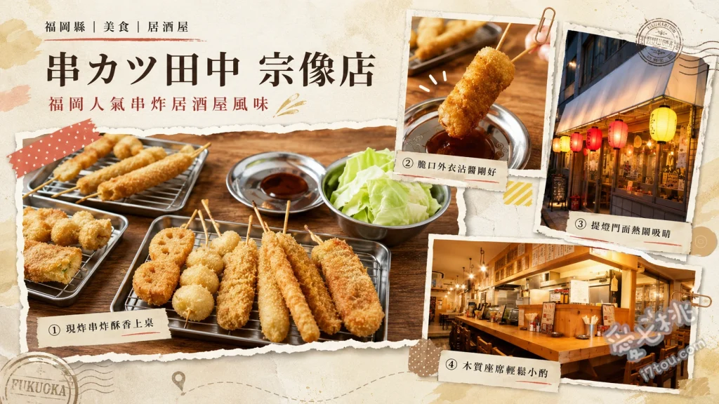 串カツ田中宗像店｜福岡高CP值親子居酒屋，免費章魚燒與串炸必吃 經典大阪串炸 (豬肉/牛肉/起司/蘆筍豬肉捲)、DIY章魚燒 (小學生以下免費)、無限蒜味荷爾蒙串