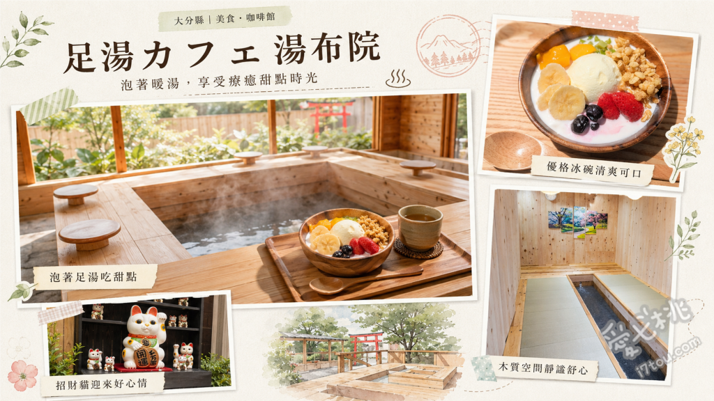 足湯カフェ湯布院｜湯之坪街道必訪！全席溫泉足湯咖啡廳 巴西莓果碗、熱壓豬排三明治、季節水果氣泡飲