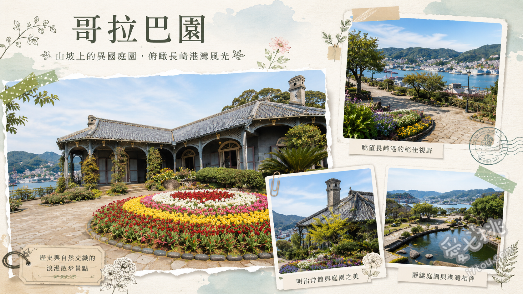 長崎哥拉巴園｜尋找愛心石與世界遺產洋館，飽覽長崎港絕美海景 搭乘戶外斜面電梯直達山頂、尋找隱藏在石板路中的愛心石、在舊三菱第2船塢設施俯瞰長崎港