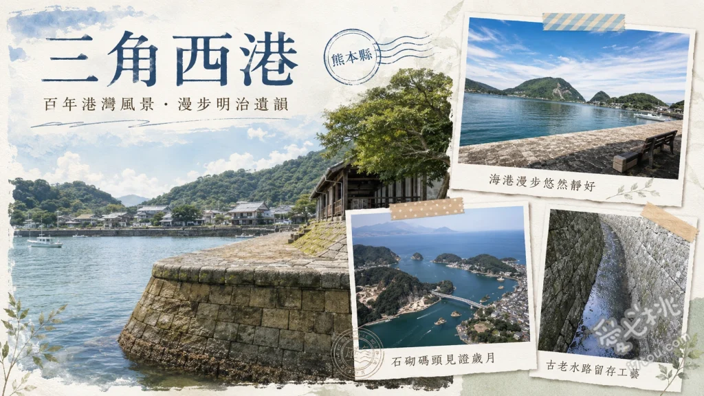 三角西港｜熊本絕美世界遺產，明治時代復古港町散策 漫步七百三十公尺長的明治時代石造碼頭[1.3]、參觀浦島屋與舊高田回漕店等復古洋館、沿後山林間秘徑前往展望所俯瞰海灣