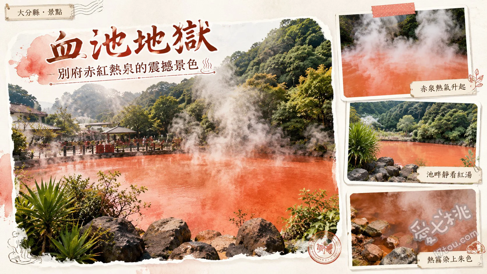 大分景點｜別府血池地獄：日本最古老赤紅溫泉與必買軟膏 觀賞沸騰翻滾的赤紅溫泉池、體驗免費地熱足湯、登上觀景台俯瞰血池全景
