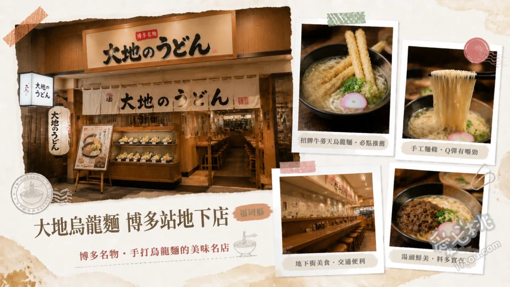 大地烏龍麵博多站地下店｜必吃巨無霸牛蒡天婦羅與Q彈冷麵 肉牛蒡天婦羅烏龍麵、蔬菜天婦羅冷烏龍麵、大地套餐