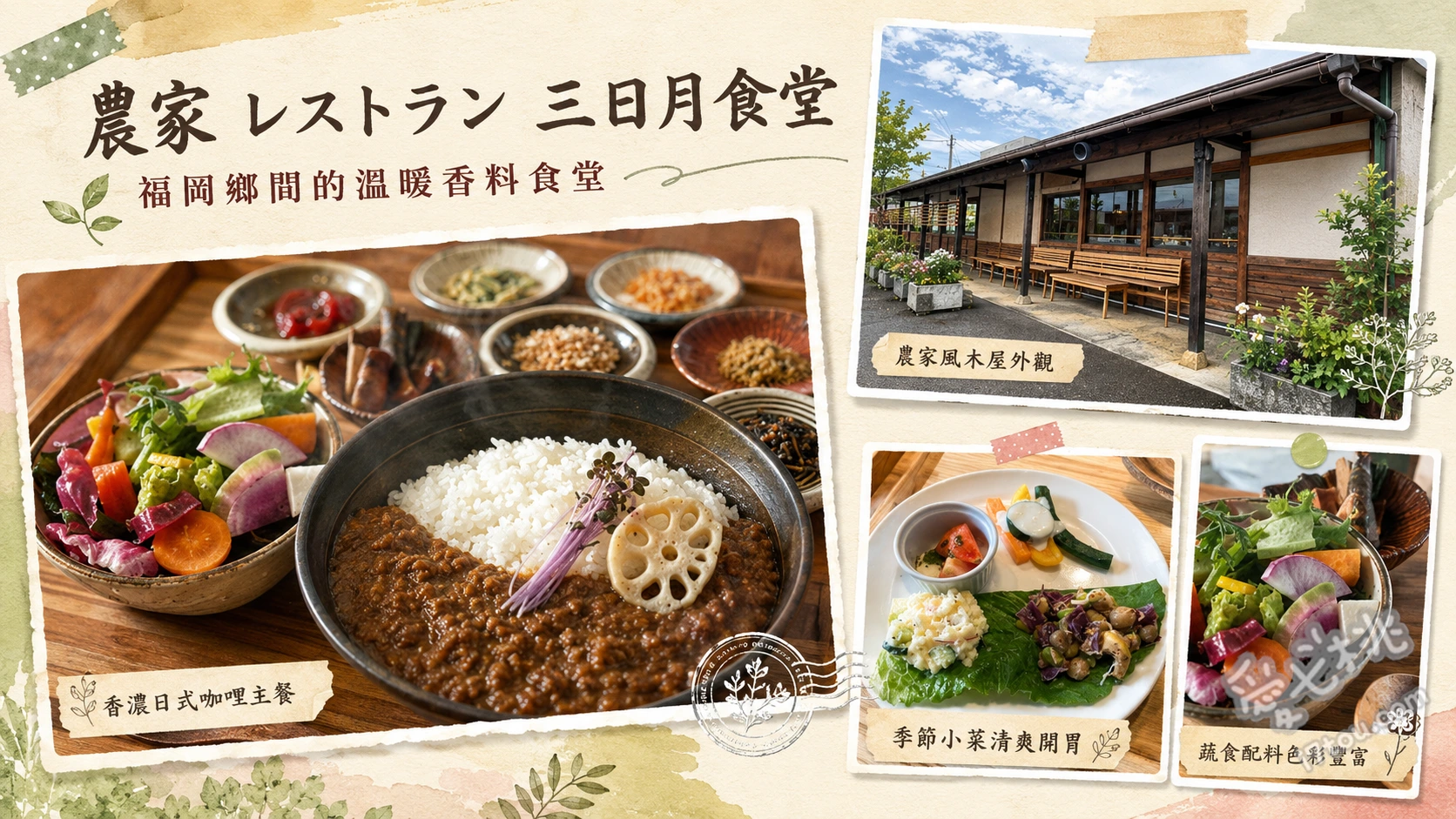 三日月食堂｜福岡農家直營咖哩，爆量鮮蔬沙拉與現烤烤餅必吃 三日月沙拉套餐、香辣豬肉咖哩配起司烤餅、季節限定藥膳咖哩