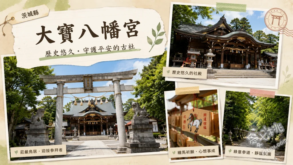 茨城下妻景點｜大寶八幡宮：關東最古八幡神社與夢幻紫陽花神苑 漫步紫陽花神苑：初夏限定的四千株紫陽花海，沿著大寶城土壘綻放，層次分明。、朝聖國指定重要文化財：欣賞由戰國武將多賀谷重經重建的本殿，感受千年歷史底蘊。、尋訪大寶城跡土壘：漫步於南北朝時代遺留的城郭遺跡，體會自然地形與歷史交織的氛圍。