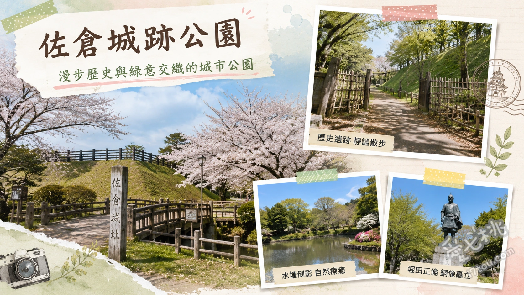 千葉景點推薦|佐倉城跡公園:賞櫻秘境與日本百大名城巡禮 巨大馬出空堀與天守台遺跡、樹齡四百年的天然紀念物夫婦木斛、春季限定的千株櫻花海與出丸倒影