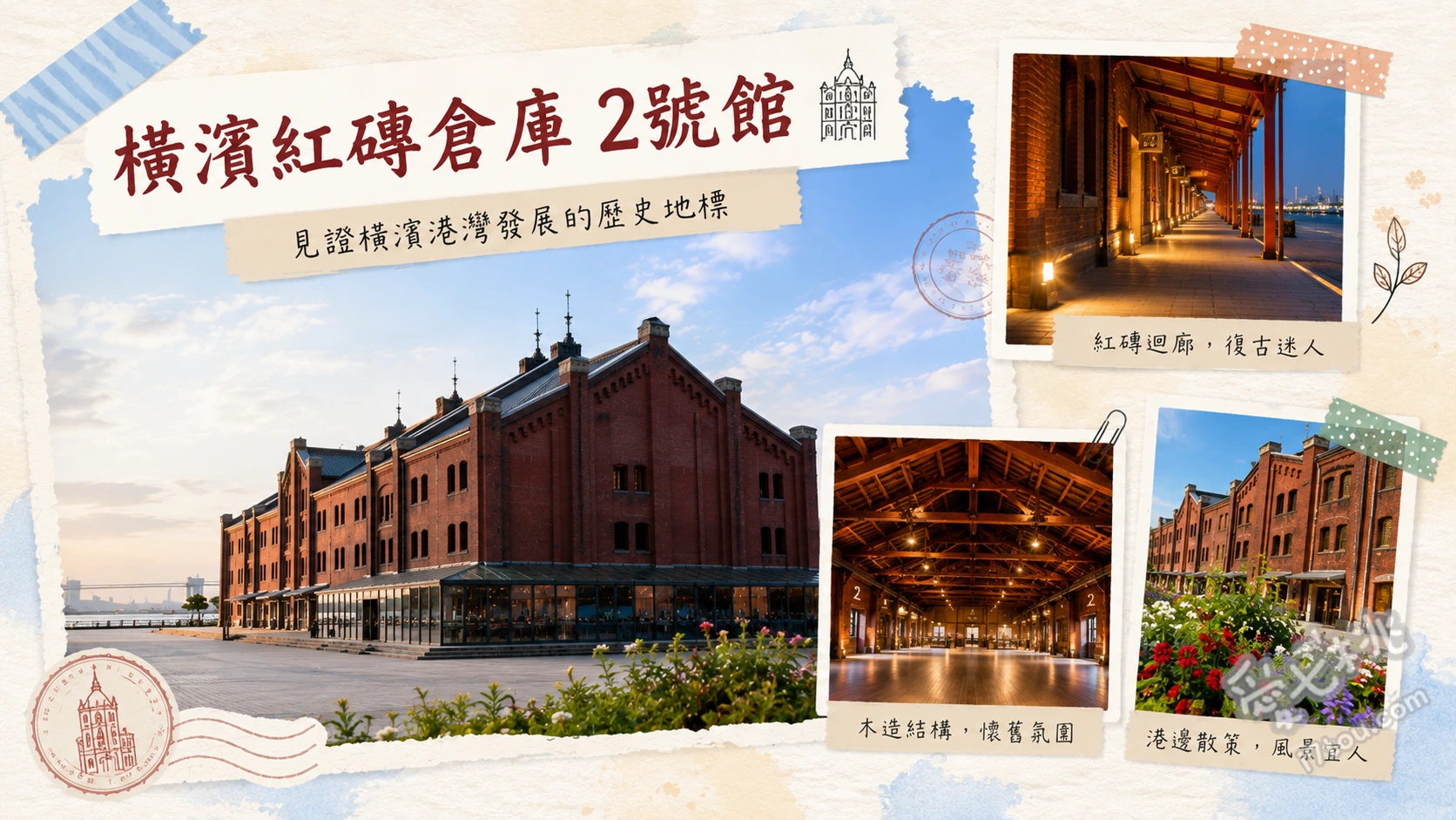 橫濱紅磚倉庫2號館｜橫濱必逛百年海景商場與絕美夜景 漫步2號館外圍陽台，眺望橫濱港與未來21區摩天輪海景、欣賞入夜後充滿浪漫氛圍的橘黃色建築點燈、參與1號館與2號館之間廣場的季節限定活動（如聖誕市集或春季花園）