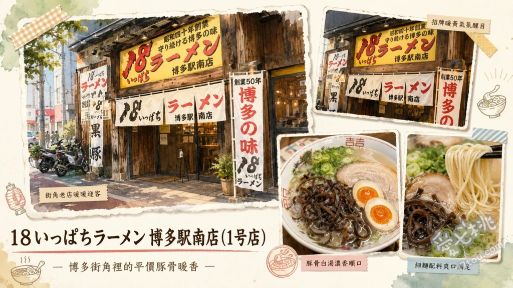 18拉麵博多站南店｜福岡超高CP值320日圓豚骨拉麵 招牌豚骨拉麵、餛飩拉麵、叉燒飯