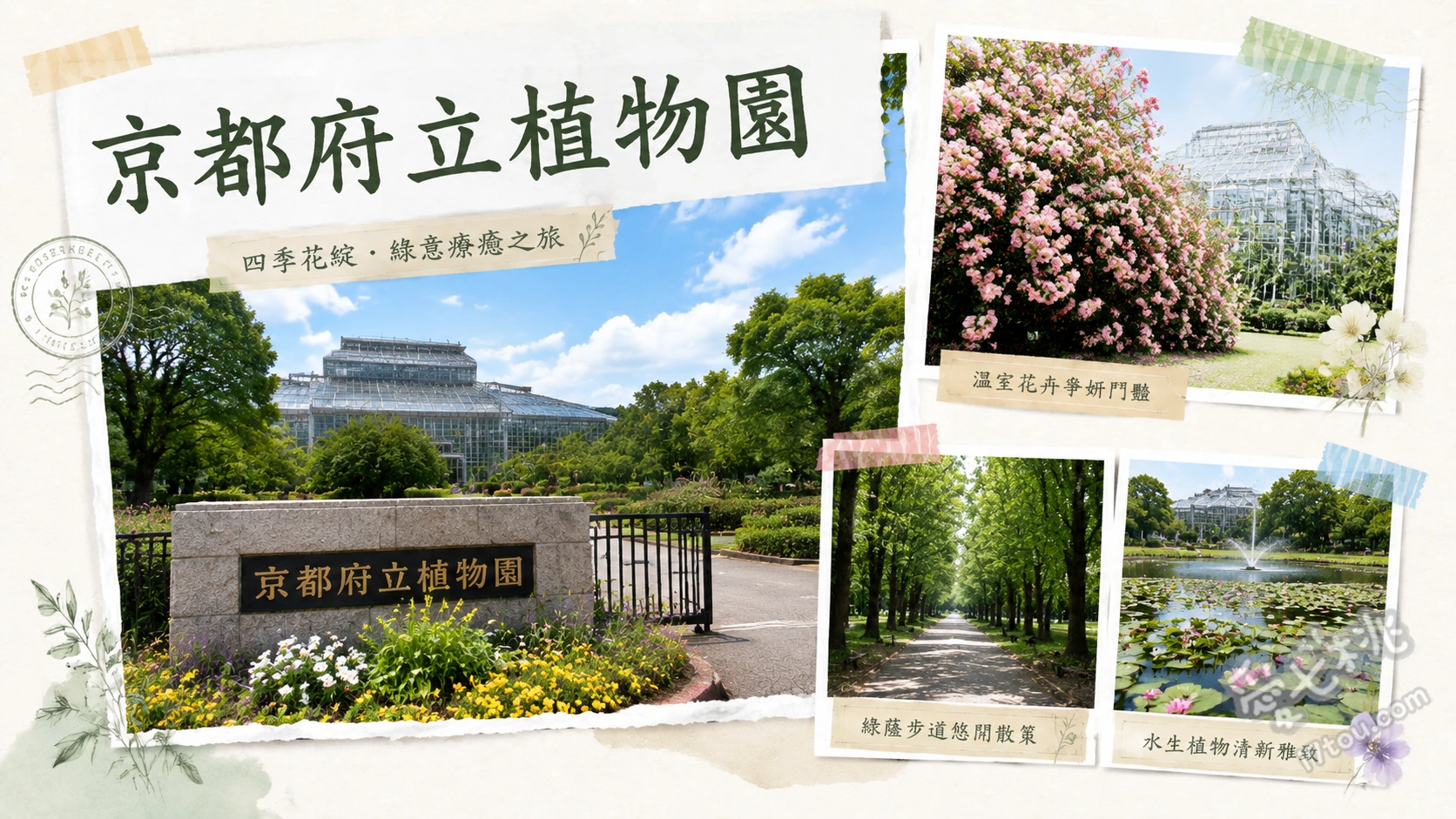 京都府立植物園|百年溫室與四季花海,超高CP值親子放電景點 日本最大級熱帶觀覽溫室、半木之森絕美楓葉與水池倒影、四季花壇與大草坪野餐區