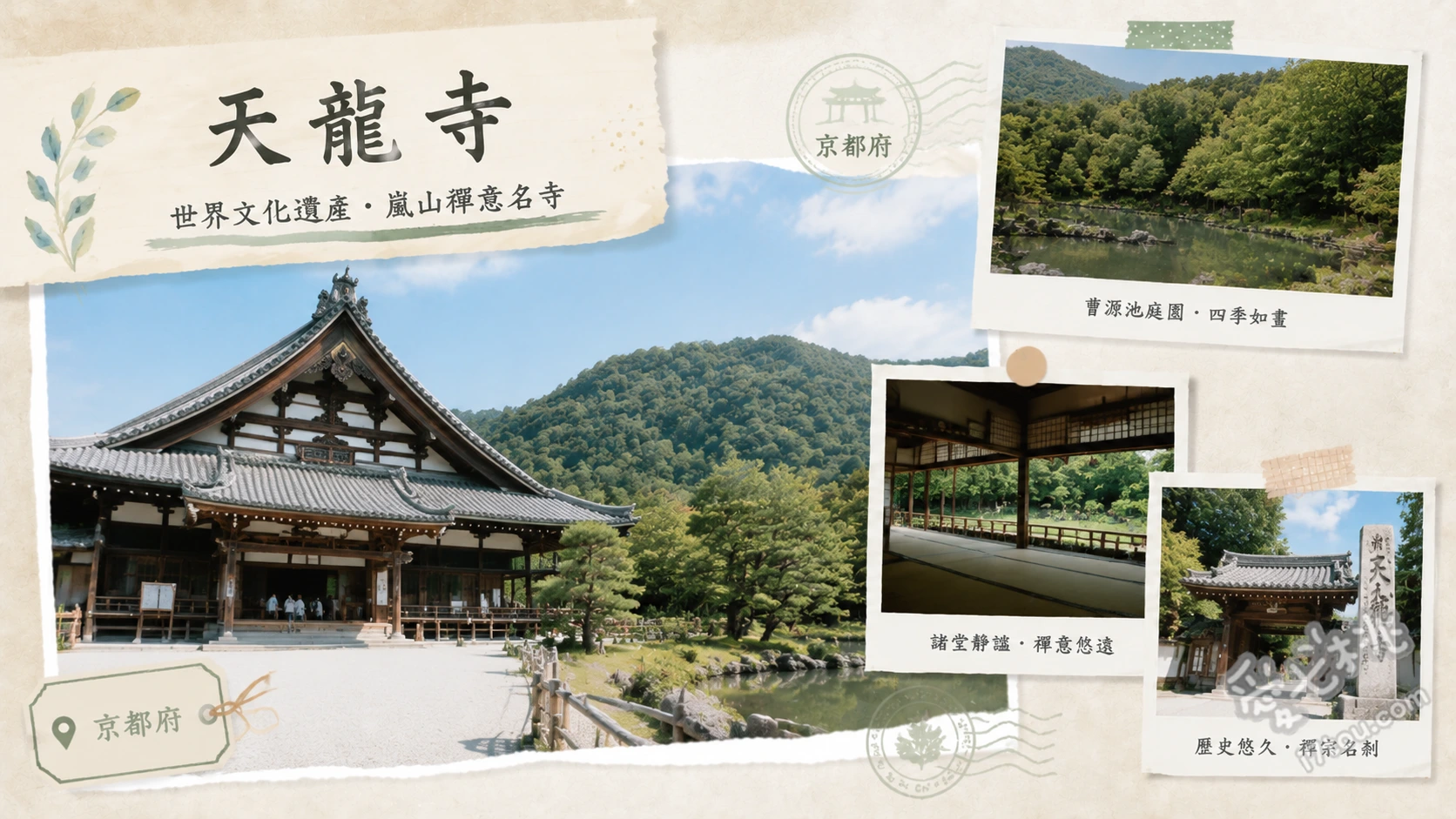 京都嵐山天龍寺｜必賞世界遺產曹源池庭園與震撼雲龍圖 曹源池庭園借景嵐山、法堂八方睨雲龍圖、大方丈與書社長廊賞景