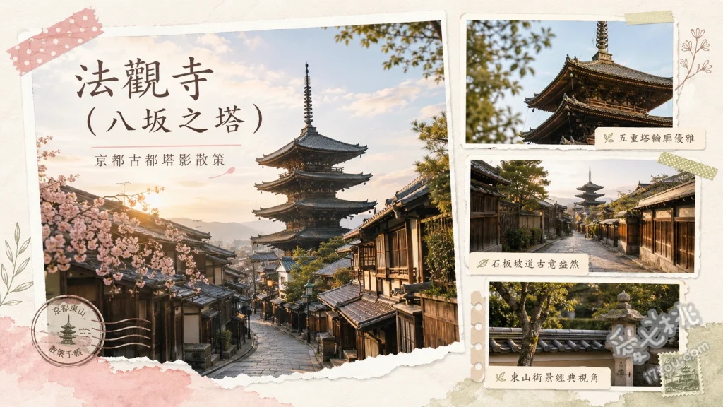 法觀寺八坂之塔｜京都東山必拍五重塔與絕美石板路散策 八坂通仰望五重塔經典取景、塔內二樓參觀與中心柱構造、黃昏時分華燈初上的塔影剪影