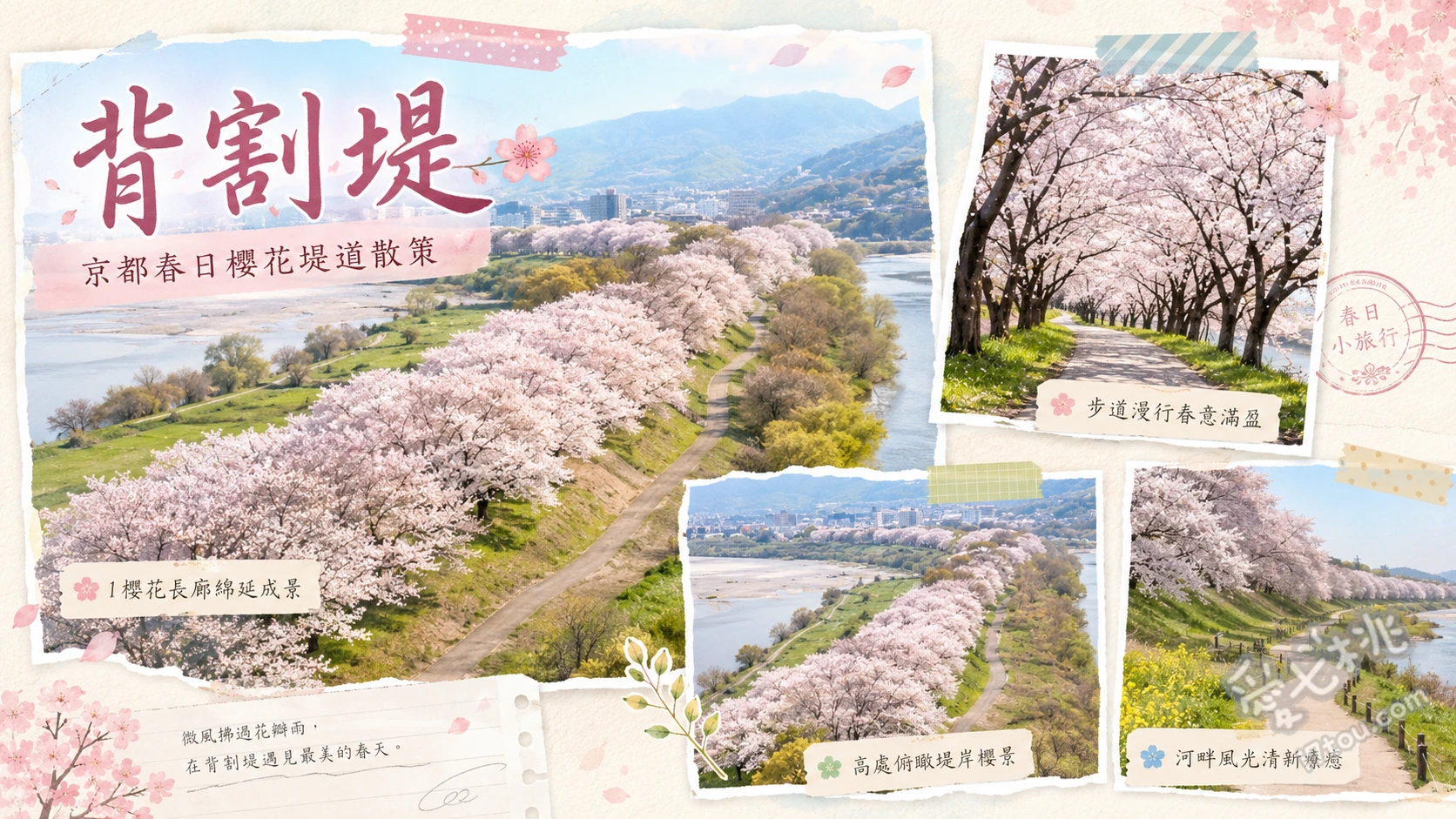 背割堤｜關西必訪1.4公里粉紅櫻花隧道與絕美觀景塔 漫步1.4公里長的粉紅櫻花隧道、登上さくらであい館展望塔俯瞰櫻花長龍、在綠色草地斜坡上愜意野餐