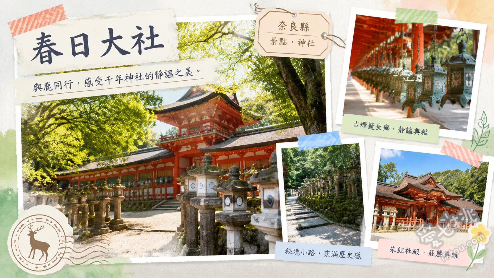 春日大社｜奈良必訪世界文化遺產，交通門票與萬燈籠攻略 漫步參道尋找佈滿青苔的古老石燈籠、欣賞朱紅迴廊與銅製釣燈籠的絕美對比、參拜夫婦大國社祈求良緣並購買水占卜