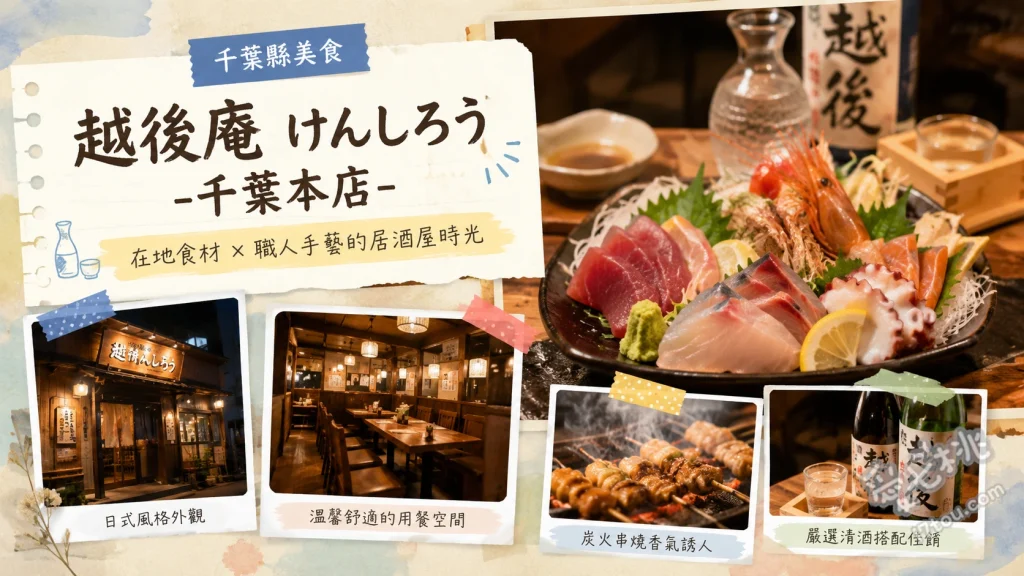 越後庵千葉本店｜全包廂和食居酒屋，無限暢飲與炭火串燒 炭火烤雞肉串、鮮魚刺身拼盤、明太子火鍋