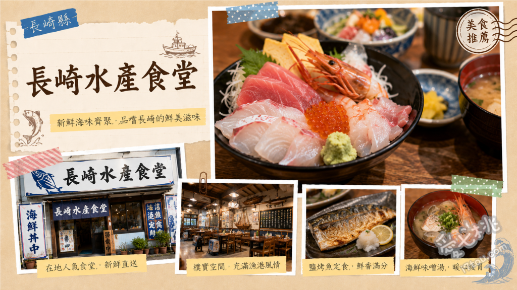 長崎水產食堂｜長崎魚市場直送！在地人激推超高CP值特盛海鮮丼 特盛海鮮丼、刺身定食附甘鯛唐揚、炸竹筴魚