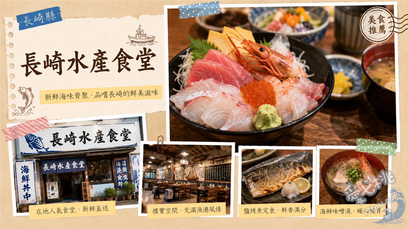 長崎水產食堂｜長崎魚市場直送！在地人激推超高CP值特盛海鮮丼 特盛海鮮丼、刺身定食附甘鯛唐揚、炸竹筴魚