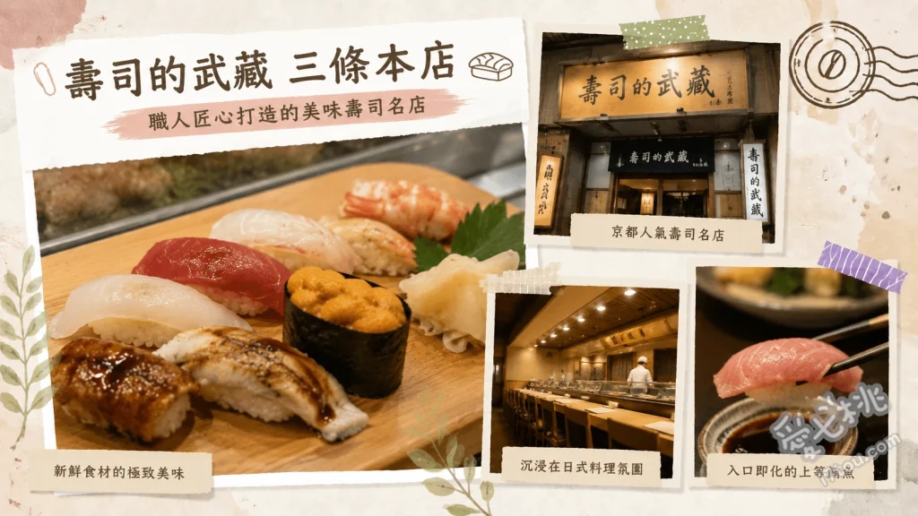 壽司的武藏三條本店｜京都河原町必吃40年平價迴轉壽司 鮭魚壽司、生蝦壽司、梅紫蘇壽司