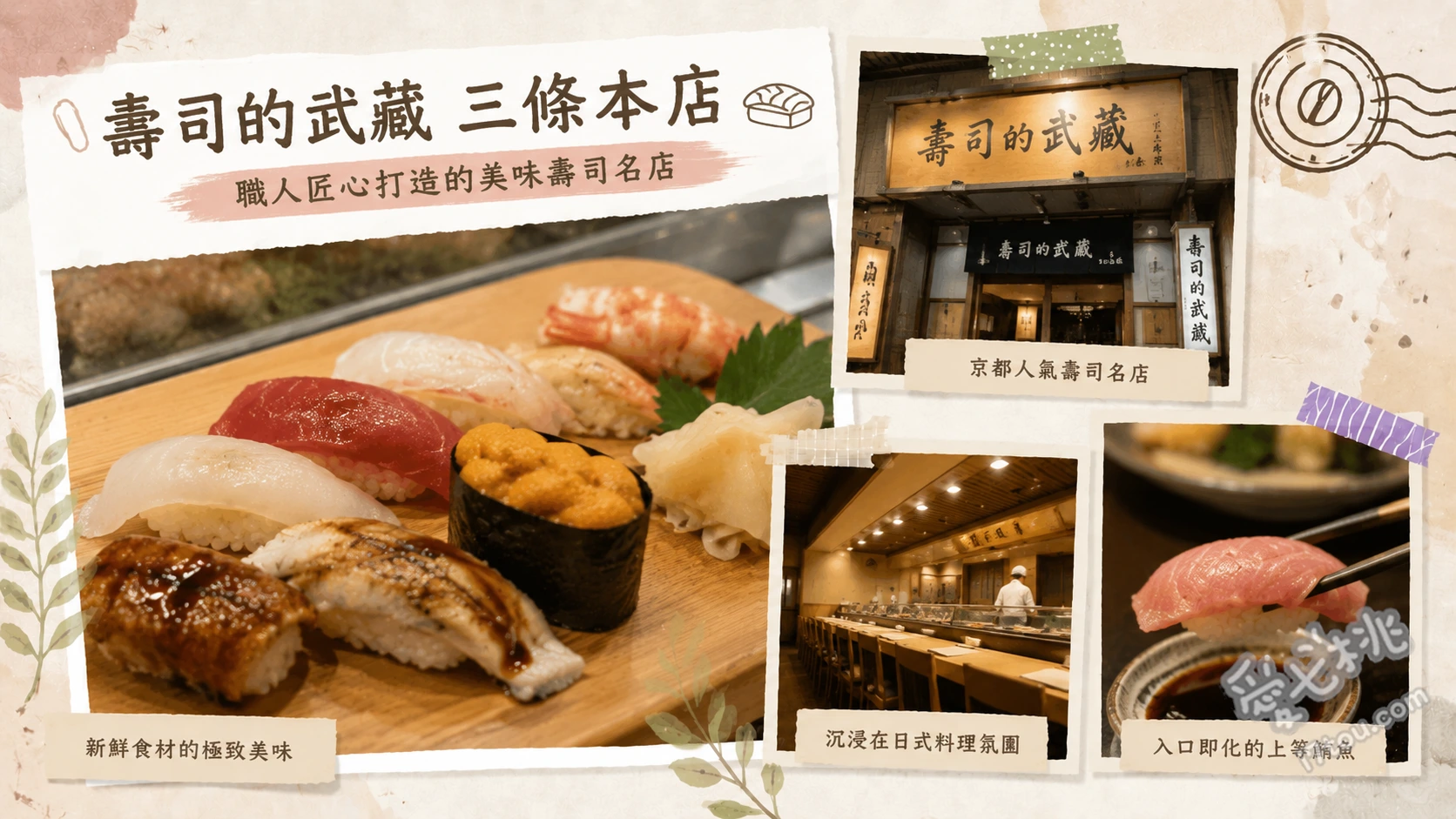 壽司的武藏三條本店｜京都河原町必吃40年平價迴轉壽司 鮭魚壽司、生蝦壽司、梅紫蘇壽司