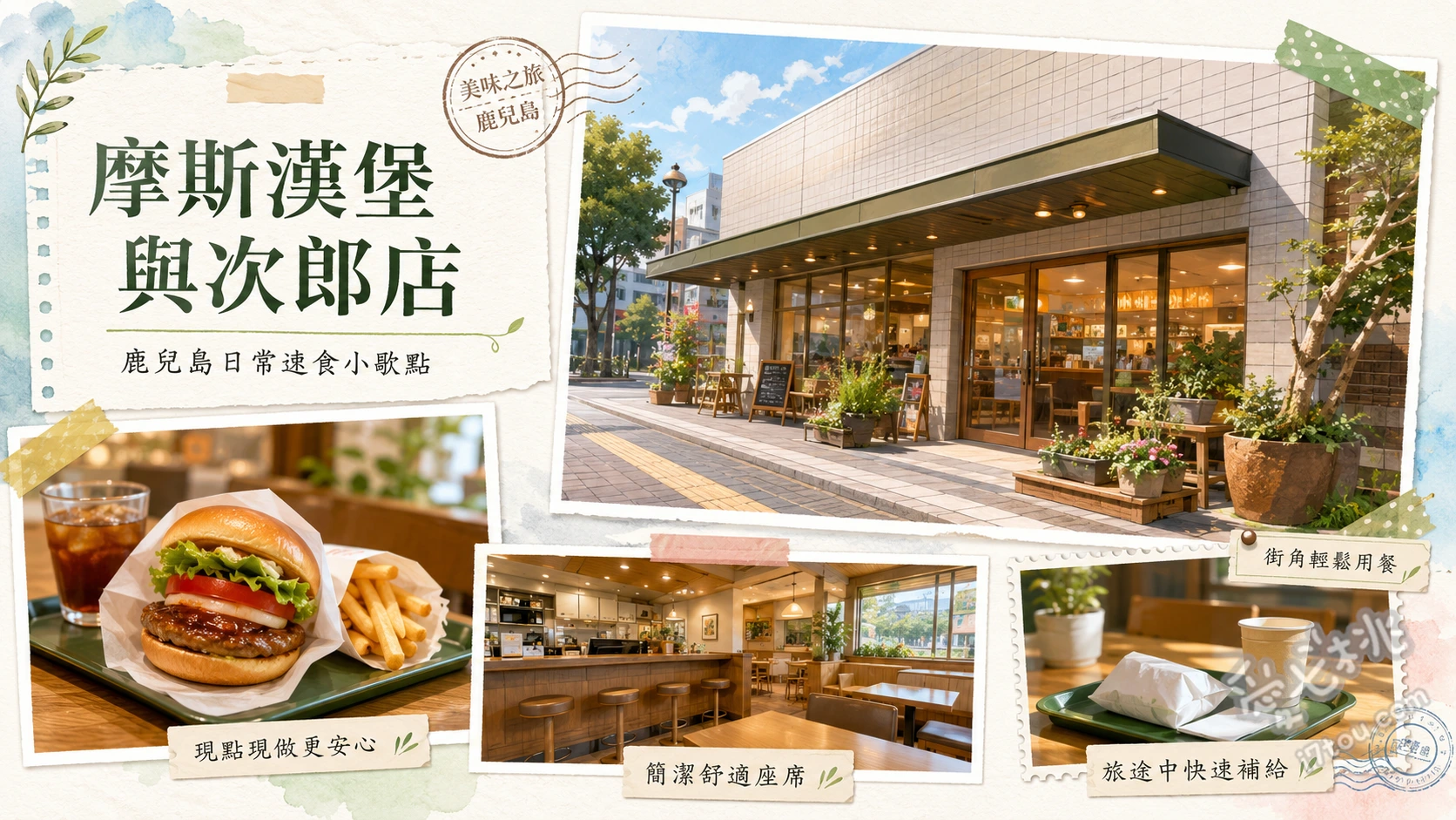 摩斯漢堡與次郎店｜鹿兒島24小時營業，附免費停車與舒適座位 摩斯起司漢堡、海鮮天婦羅珍珠堡、照燒雞肉堡