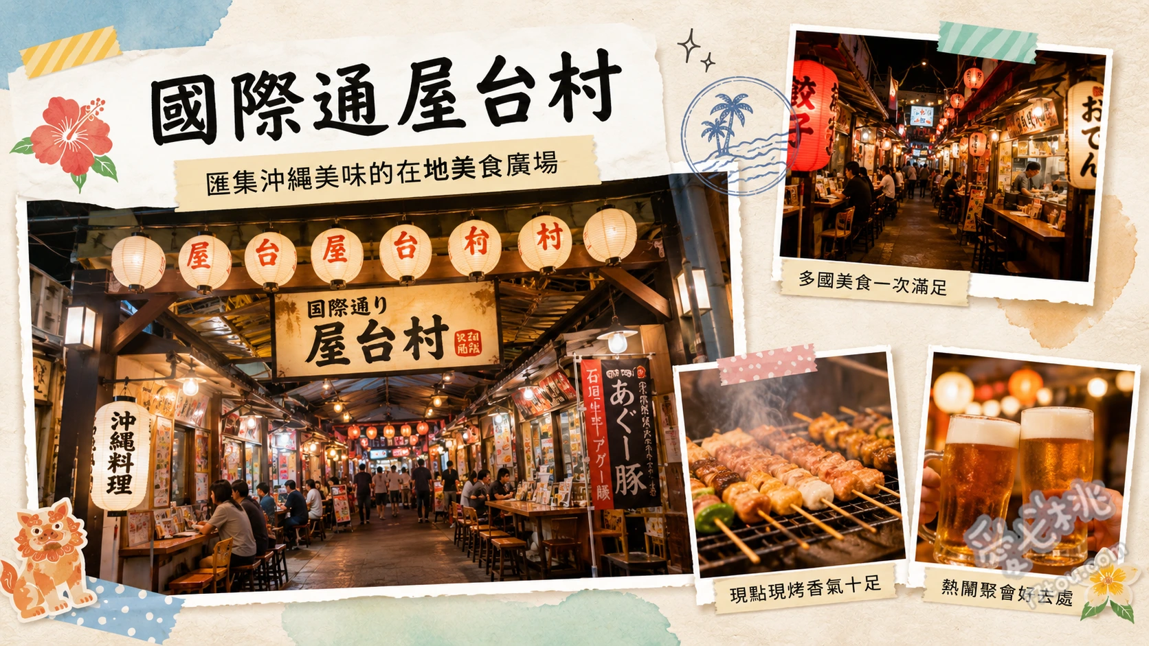 國際通屋台村｜沖繩那霸越夜越美麗的懷舊居酒屋聚落 阿古豬串燒與煎餃、沖繩燒、炭火烤雞肉串與生啤酒