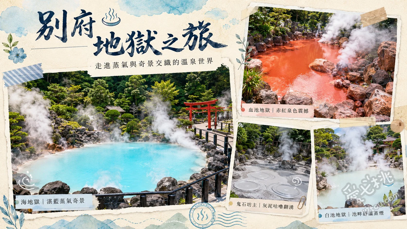 別府地獄之旅｜大分必訪七大地獄溫泉奇景與交通門票全攻略 海地獄的鈷藍色沸騰泉水與大王蓮溫室、血池地獄的赤紅熱泥與足湯體驗、龍卷地獄的間歇泉噴發奇景