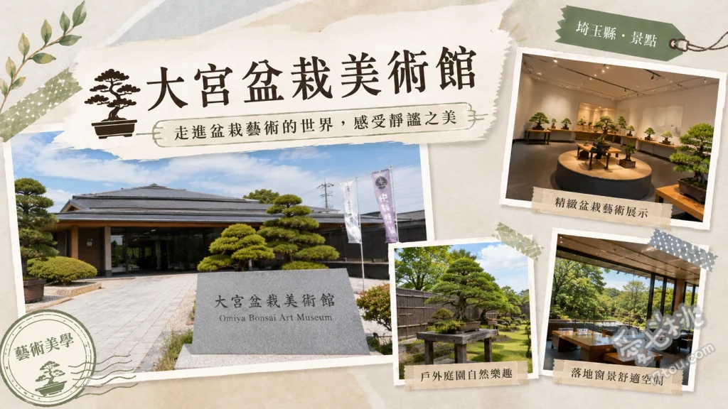 大宮盆栽美術館｜走進千年盆栽的綠意世界，埼玉必訪和風藝術殿堂 尋找樹齡超過千年的珍貴盆栽、欣賞館藏最大級的500年五葉松「千代之松」、從二樓露台俯瞰盆栽庭園全景