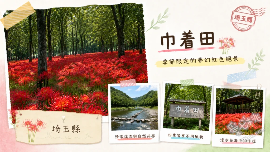 巾着田曼珠沙華公園｜埼玉500萬株彼岸花海絕景，秋季必訪 500萬株曼珠沙華紅色花海、高麗川畔與林間光影漫步、從AIAI橋（あいあい橋）俯瞰花田