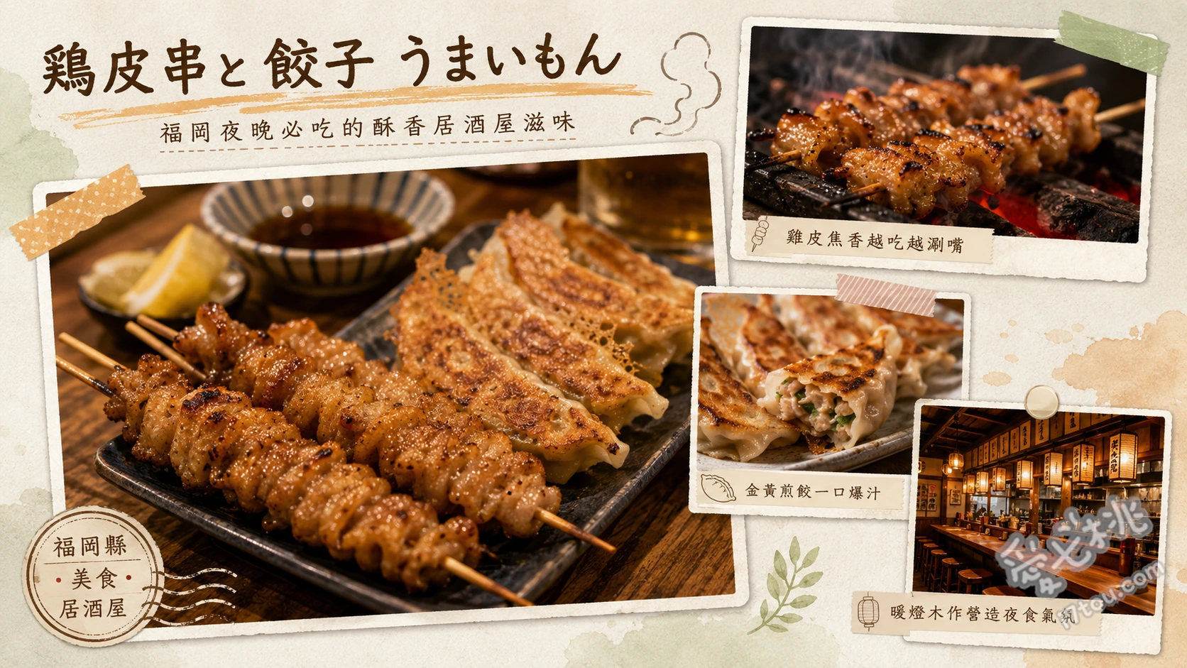 鶏皮串と餃子 うまいもん｜小倉魚町聚餐首選，高CP值居酒屋 秘傳醬汁雞皮串、手工煎餃、生啤酒與角嗨