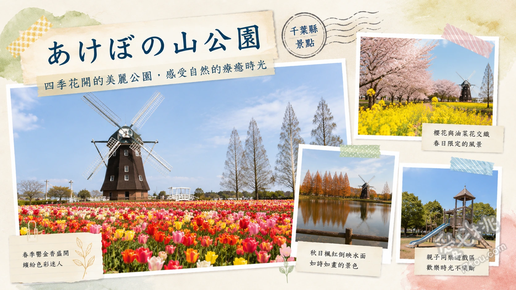 千葉あけぼの山農業公園|四季花海與荷蘭風車絕美秘境 荷蘭風車與四季花海、亞熱帶植物溫室、正統日式茶室與日本庭園