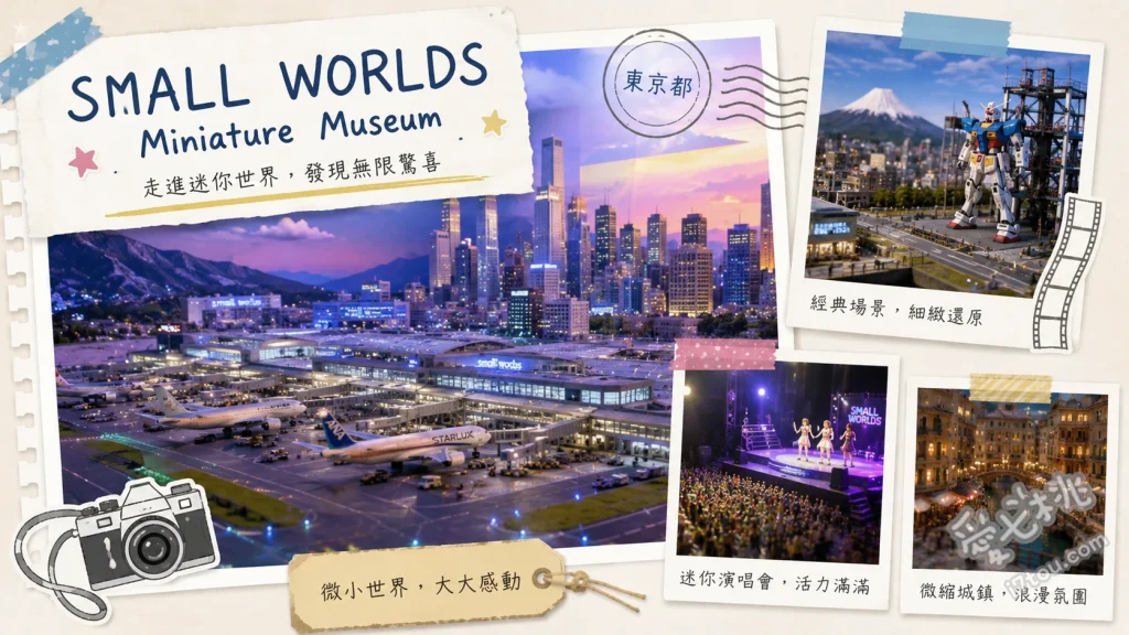 東京SMALL WORLDS｜亞洲最大室內微縮模型樂園 關西機場區的飛機起降與日夜交替燈光秀、新世紀福音戰士區的第三新東京市升降機關、尋找隱藏在各個微縮場景中的互動按鈕與趣味彩蛋