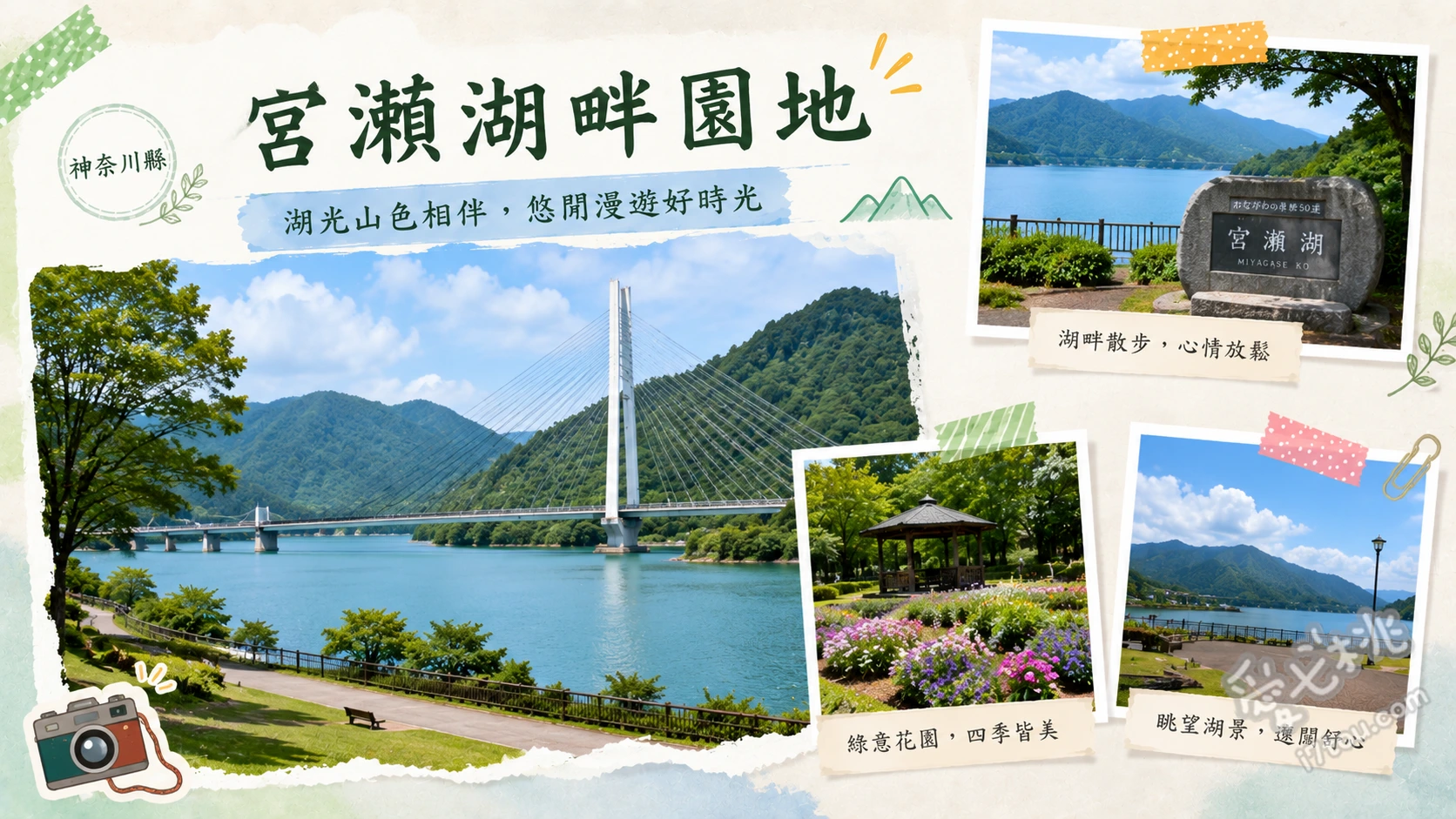宮瀨湖畔園地｜神奈川清川村必訪的絕美湖景與大吊橋 漫步315公尺長的水之鄉大吊橋、搭乘超萌觀光小火車、挑戰83公尺長的草地滑草場