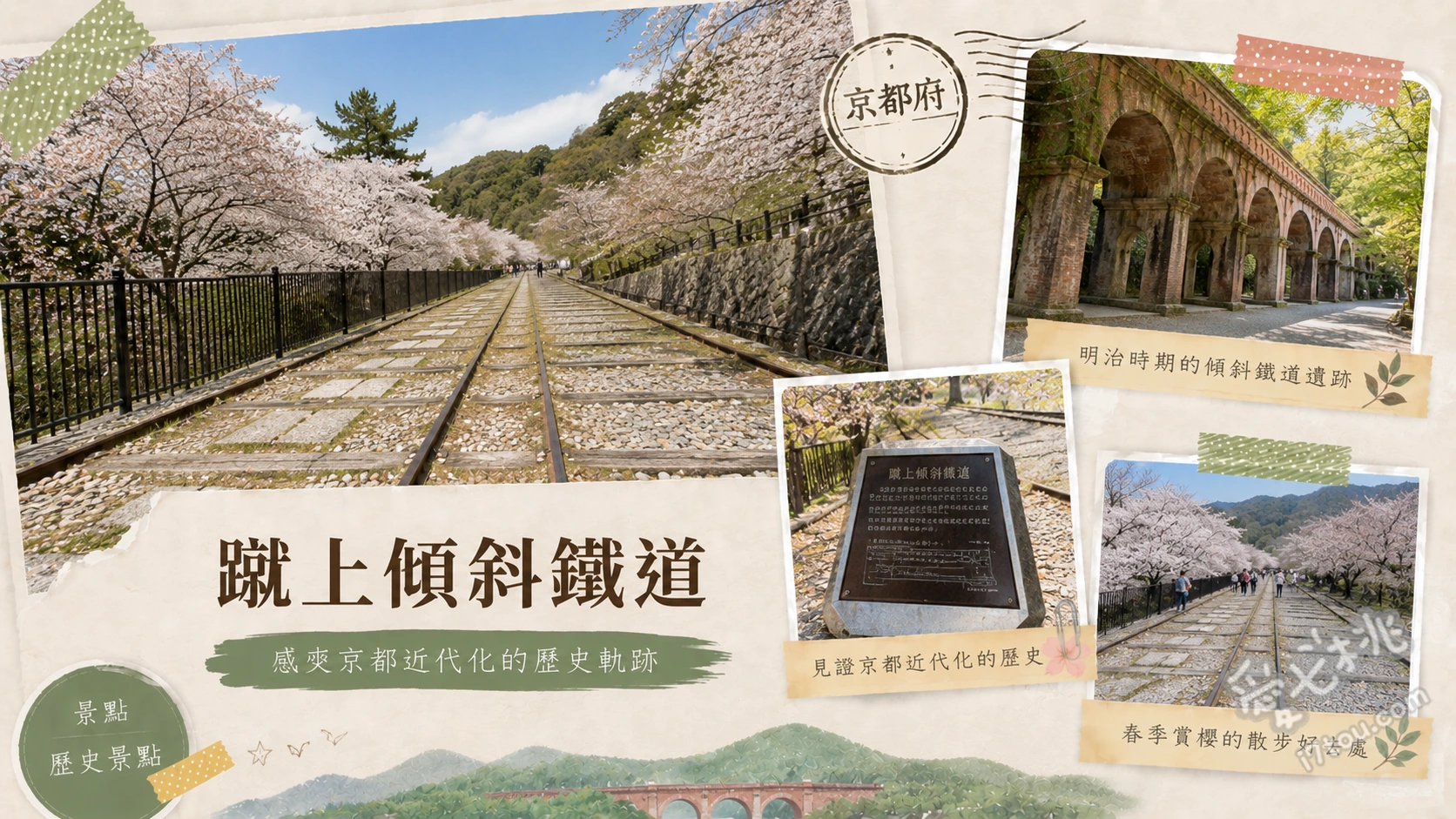 蹴上傾斜鐵道｜京都春季最美廢線櫻花隧道，交通與拍照攻略 漫步582公尺廢棄鐵軌與櫻花交織的粉色隧道、欣賞明治時代遺留的琵琶湖疏水工程台車與鐵道遺跡、順遊南禪寺水路閣的紅磚拱門歷史建築