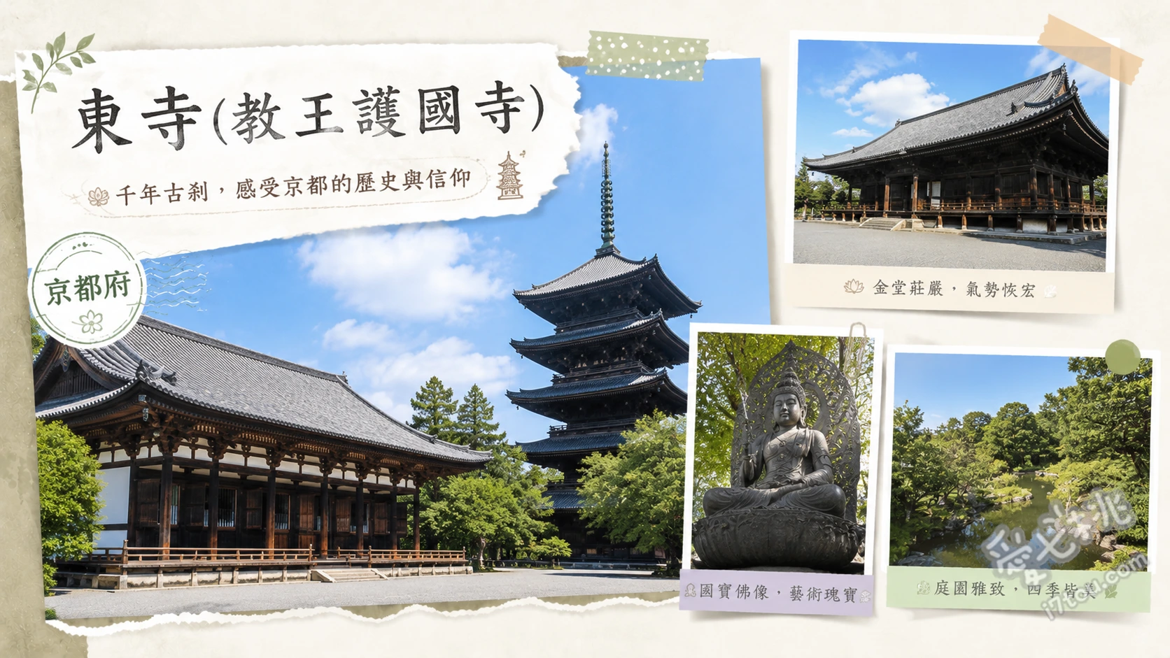 京都東寺(教王護國寺)｜必看五重塔倒影與絕美夜間點燈 欣賞日本最高木造建築「五重塔」與瓢簞池的絕美倒影、步入講堂感受21尊佛像構成的「立體曼荼羅」震撼、參與期間限定的夜間特別拜觀與光影藝術展