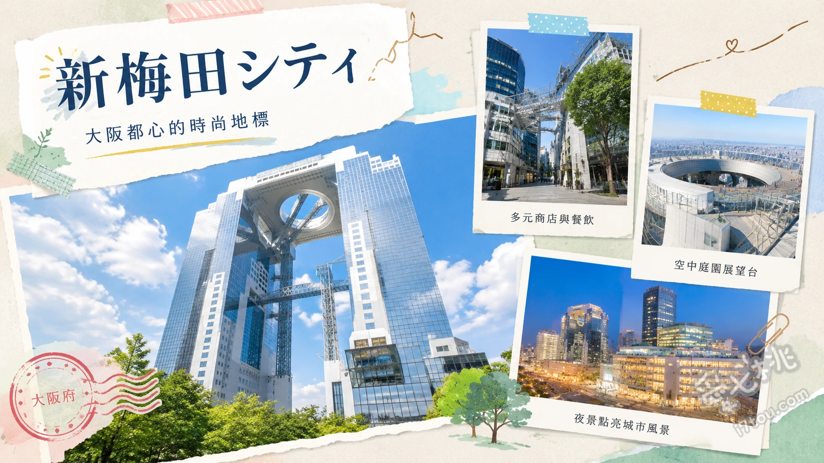 新梅田シティ|大阪必訪!空中庭園展望台與復古美食街 空中庭園展望台360度環景、科幻感透明空中手扶梯、B1瀧見小路復古街景