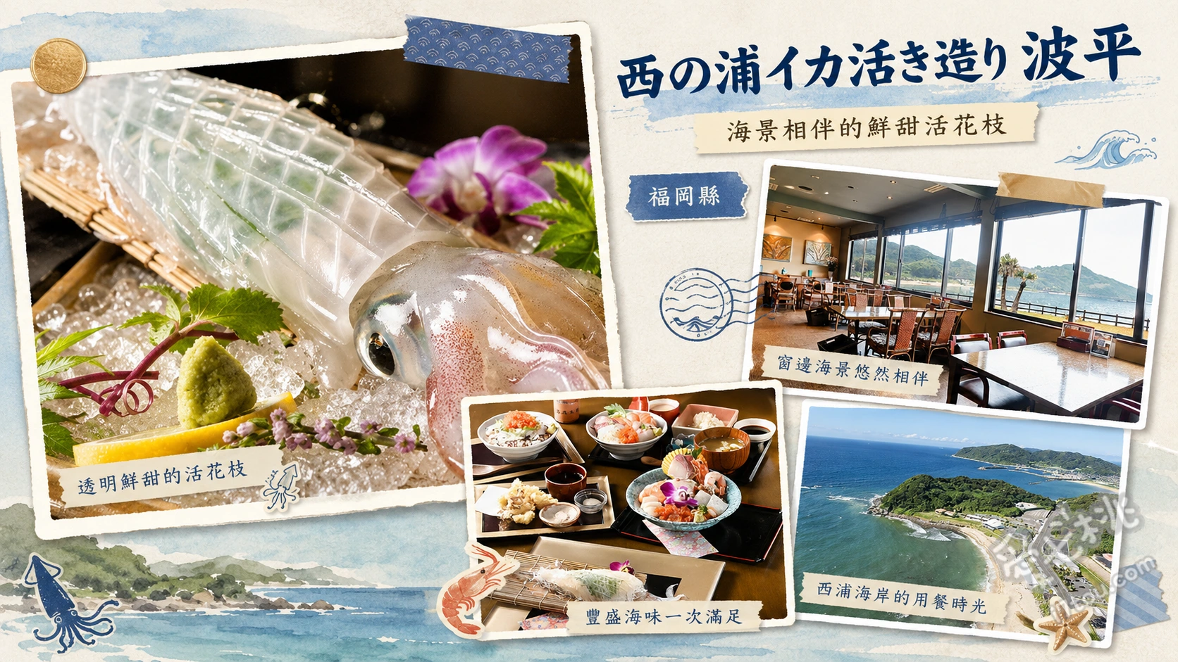 波平｜糸島二見浦絕美海景餐廳，必吃透明活魷魚生魚片 呼子活魷魚生魚片、海鮮丼御膳、魷魚天婦羅刺身丼膳