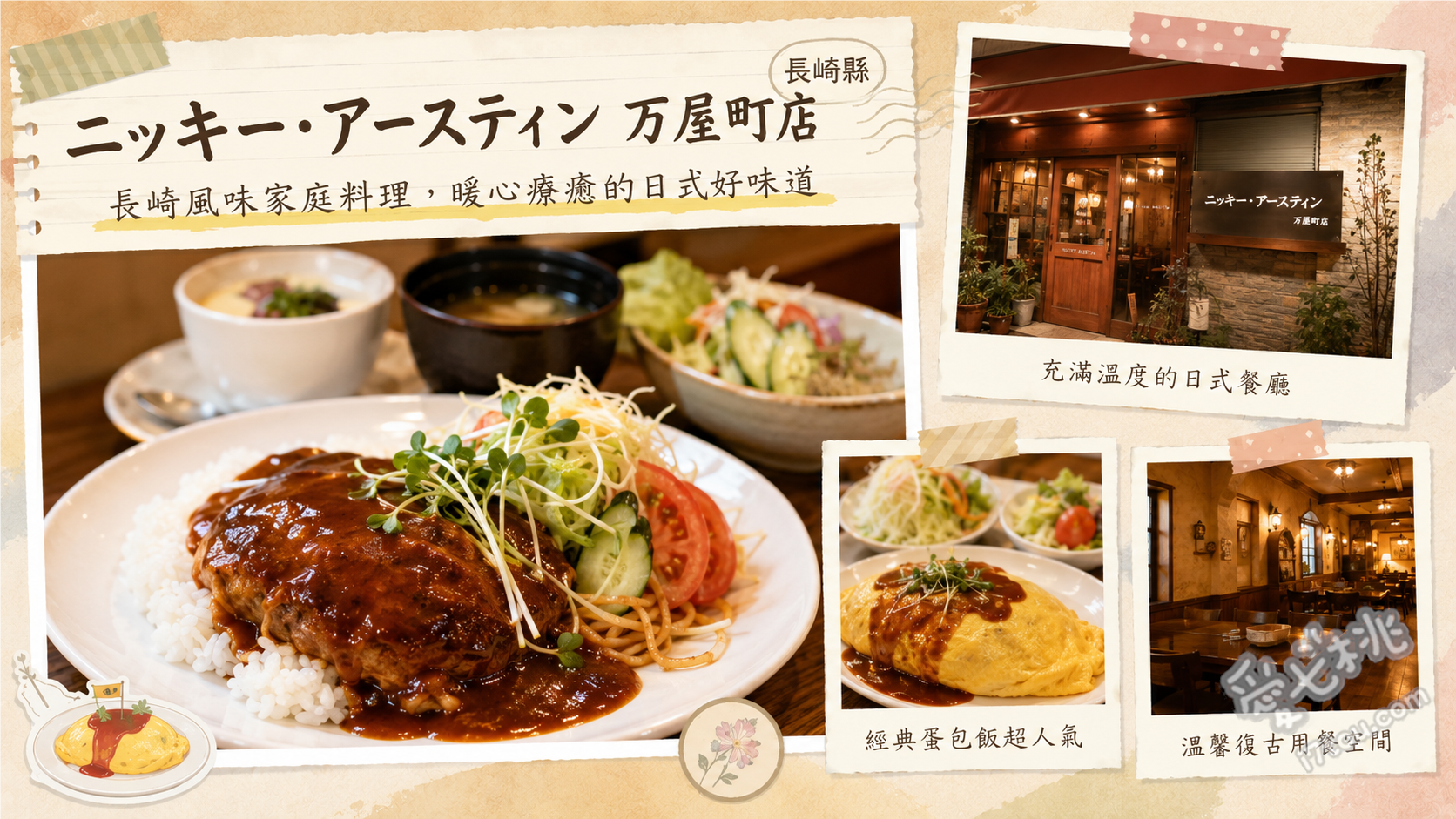 ニッキー・アースティン 万屋町店｜長崎必吃百種土耳其飯老店 NO.703 蛋包飯與漢堡排可樂餅組合、NO.402 燉煮漢堡排與可樂餅土耳其飯、NO.73 鐵板咖哩土耳其飯加起司