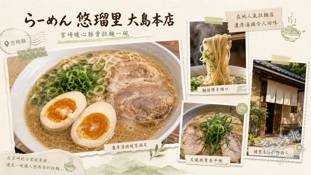 らーめん悠瑠里 大島本店｜宮崎必吃濃郁豚骨拉麵與早朝拉麵 濃厚豚骨拉麵、醬油豚骨拉麵、自製叉燒飯