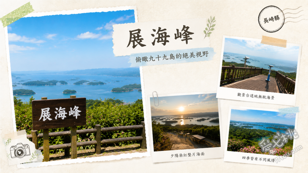 展海峰展望台｜佐世保必訪180度九十九島絕美全景與季節花海 180度九十九島全景展望台、春季油菜花與秋季大波斯菊展區、田中穗積雕像與地標合影區